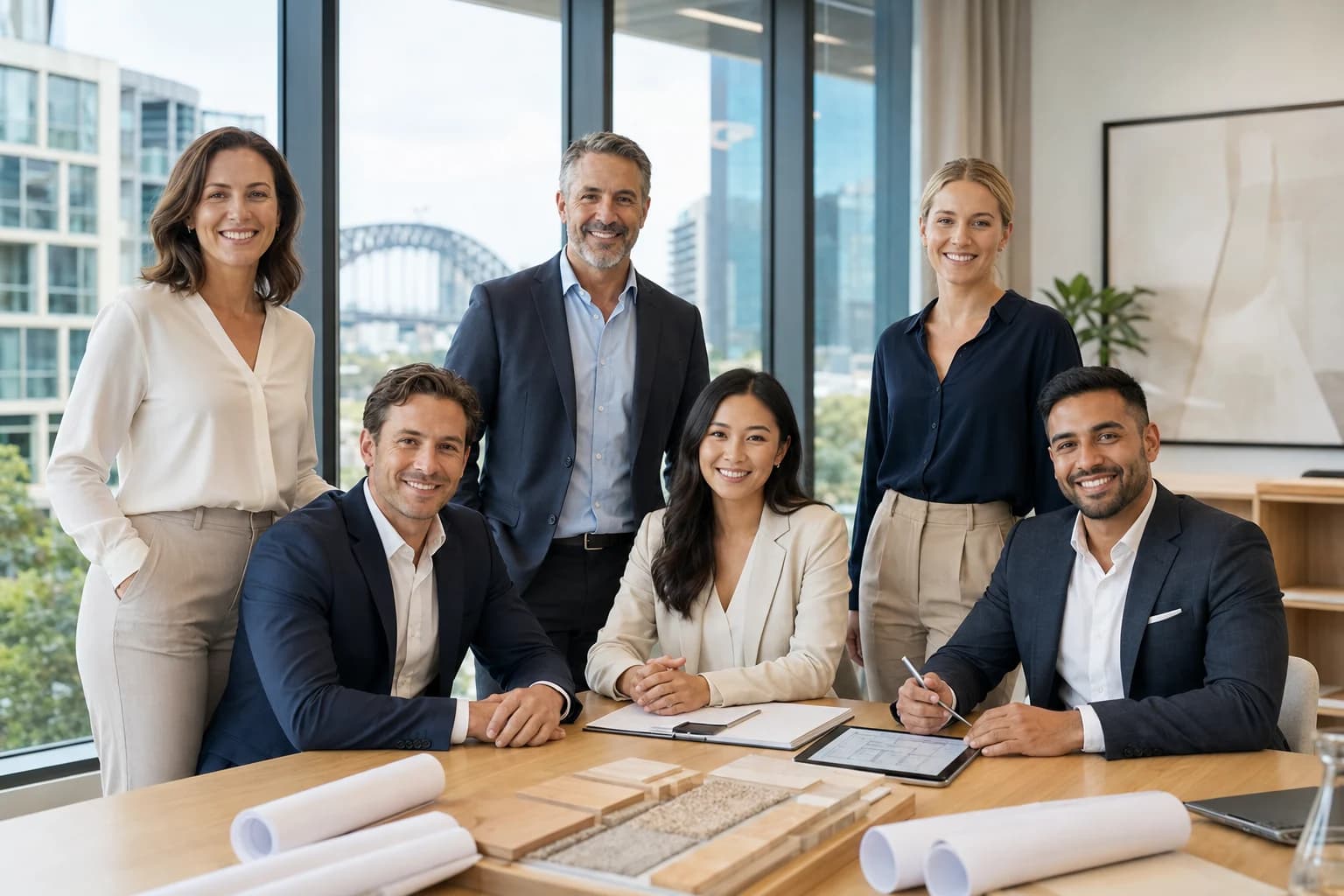 The Valato valuations team gathered around a boardroom table in their Sydney office