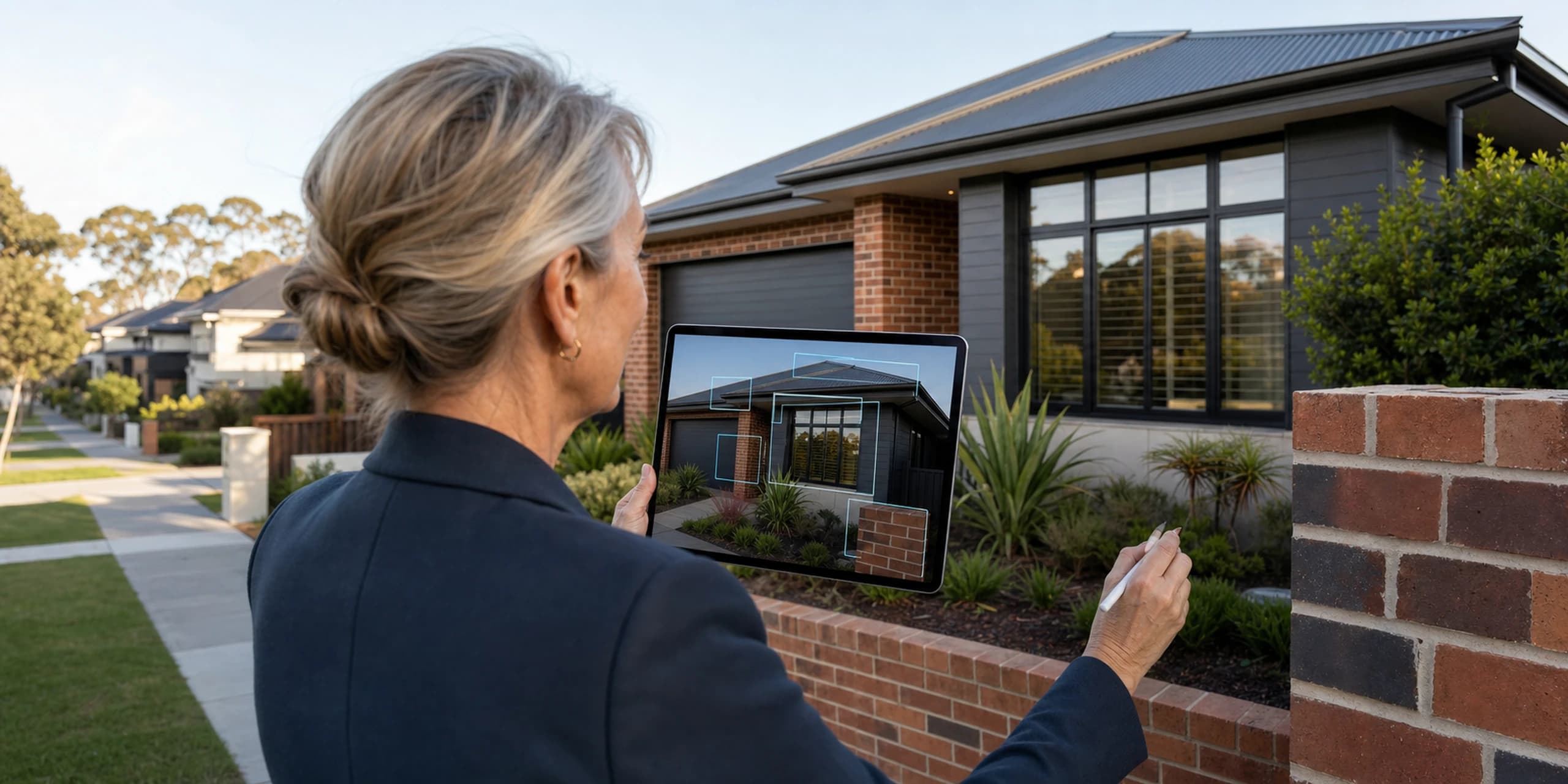 Qualified valuer using AI-assisted computer vision during a property inspection