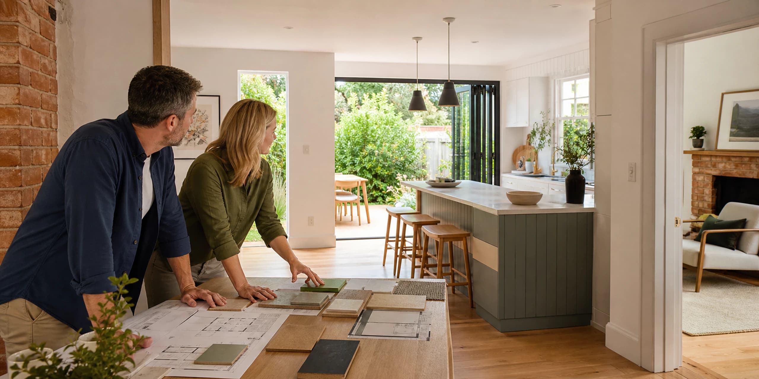 Homeowner and renovation consultant reviewing practical value-adding improvements