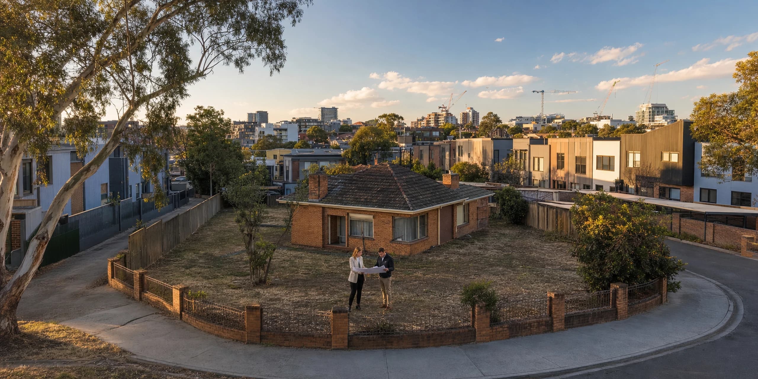 Property professionals assessing the development potential of an underused corner block